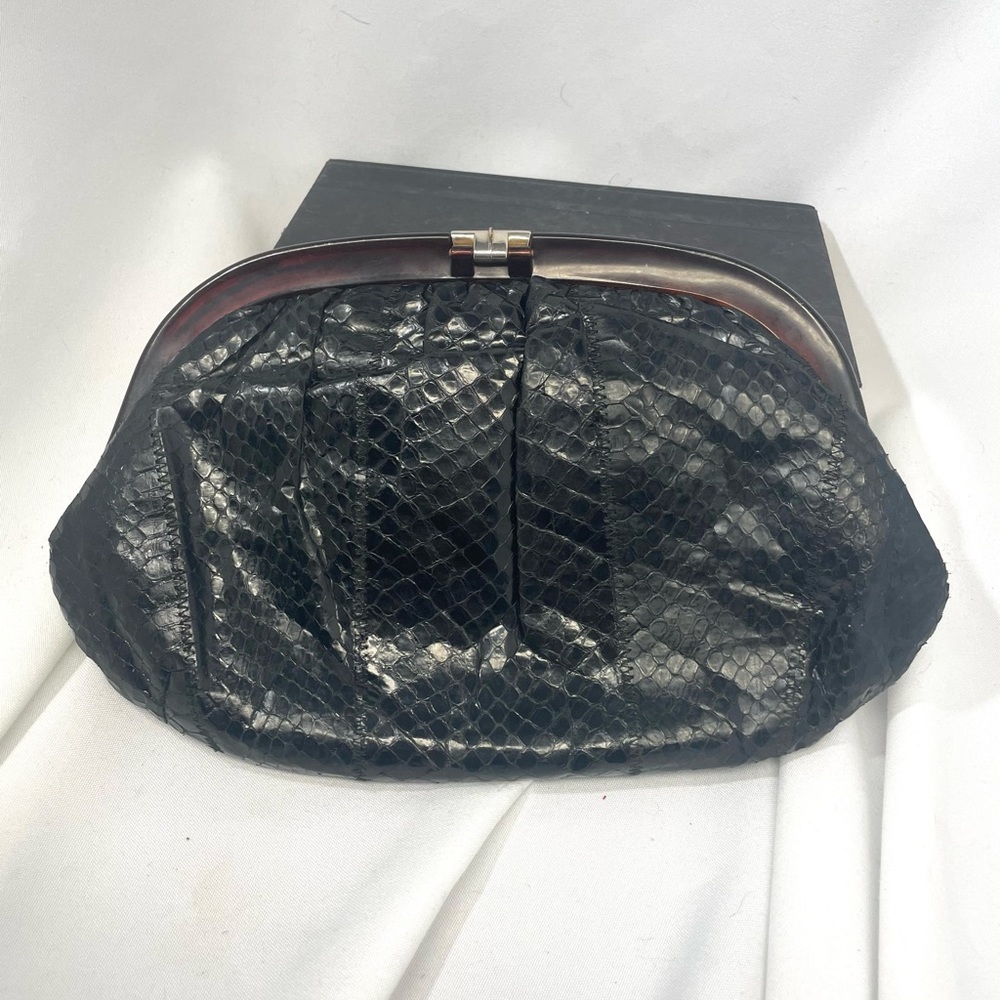 Vintage Ruth Saltz Black Reghi snakeskin clutch MCM